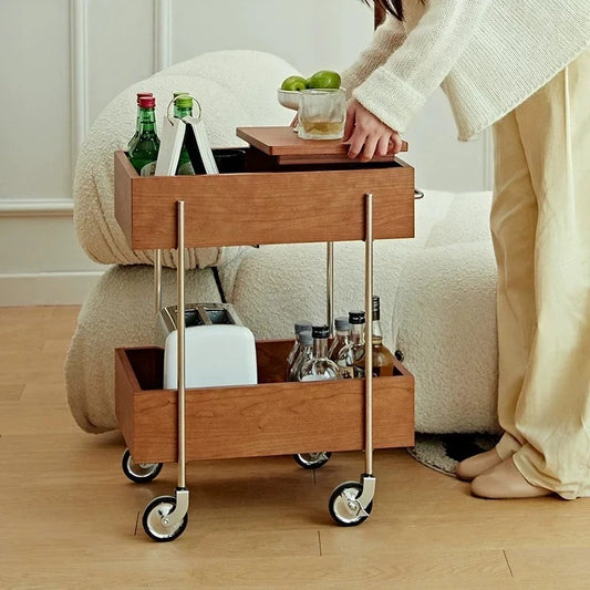 Solid Wood Kitchen Cart with Wheels Mobile Storage Table