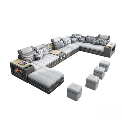 U-Shape Fabric Sofa Set with Bluetooth Speaker Living Room Couch