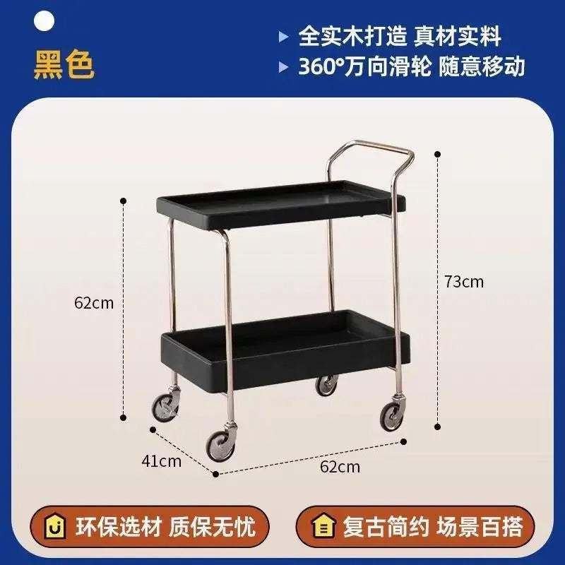 Solid Wood Kitchen Cart with Wheels Mobile Storage Table