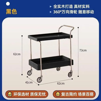 Solid Wood Kitchen Cart with Wheels Mobile Storage Table