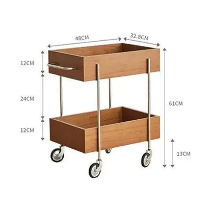 Solid Wood Kitchen Cart with Wheels Mobile Storage Table