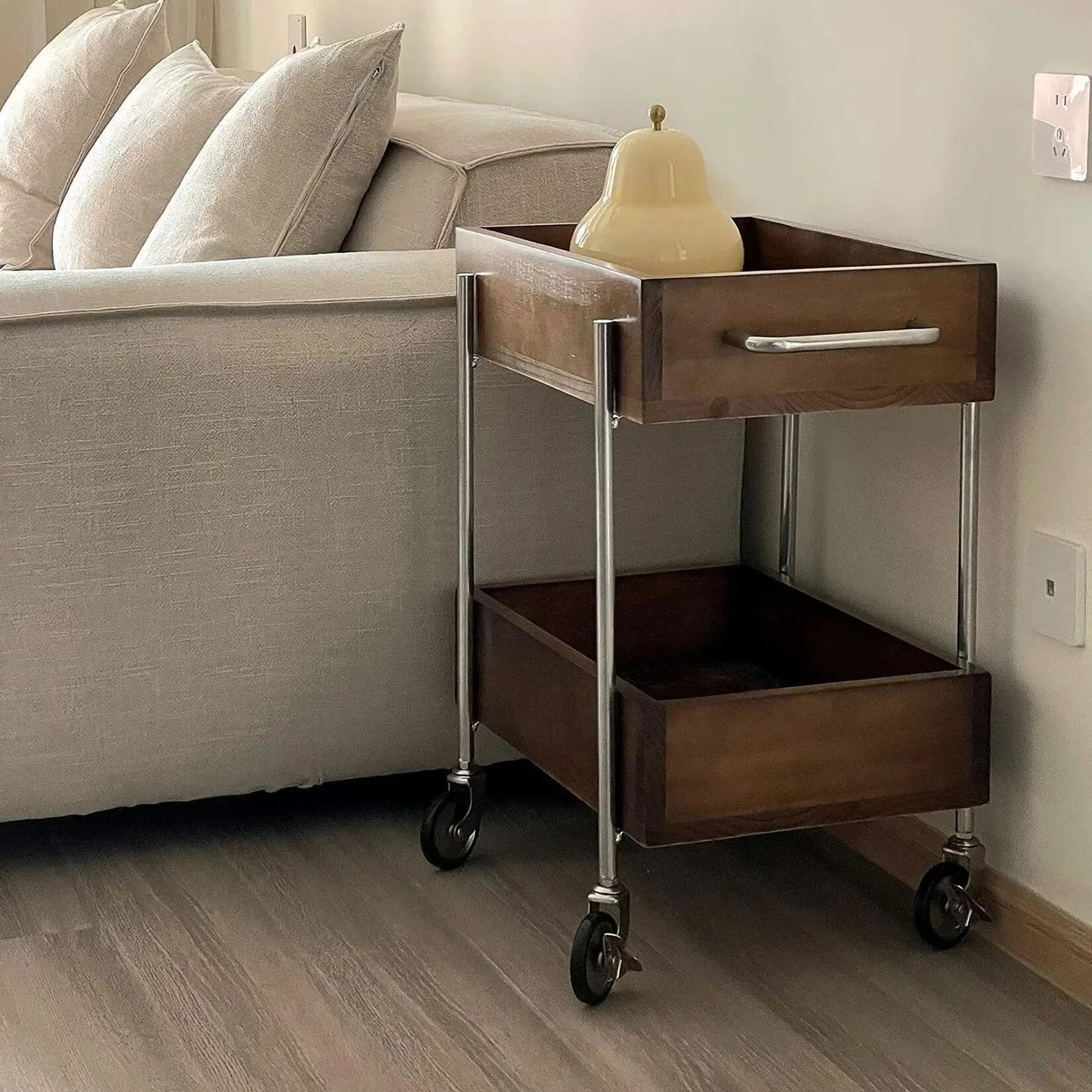 Solid Wood Kitchen Cart with Wheels Mobile Storage Table