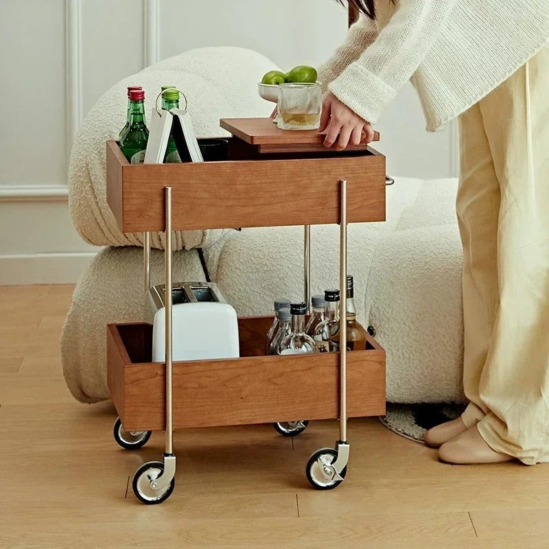 Solid Wood Kitchen Cart with Wheels Mobile Storage Table