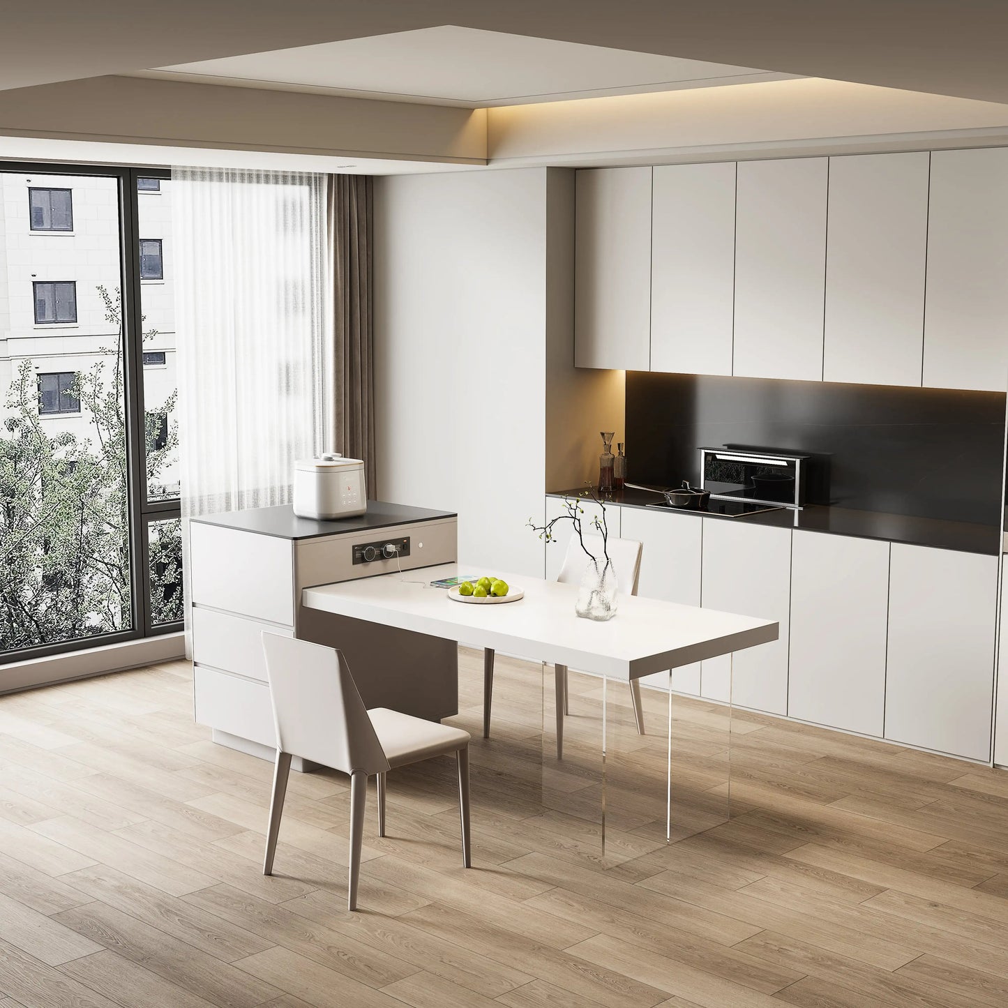 Rolling Kitchen Island with Extendable Dining Table