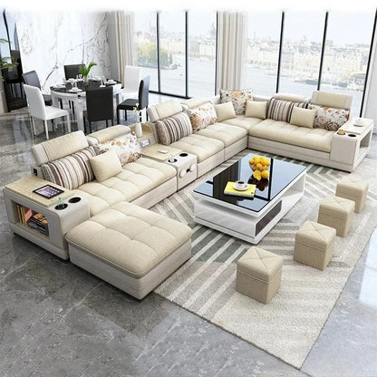 U-Shape Fabric Sofa Set with Bluetooth Speaker Living Room Couch