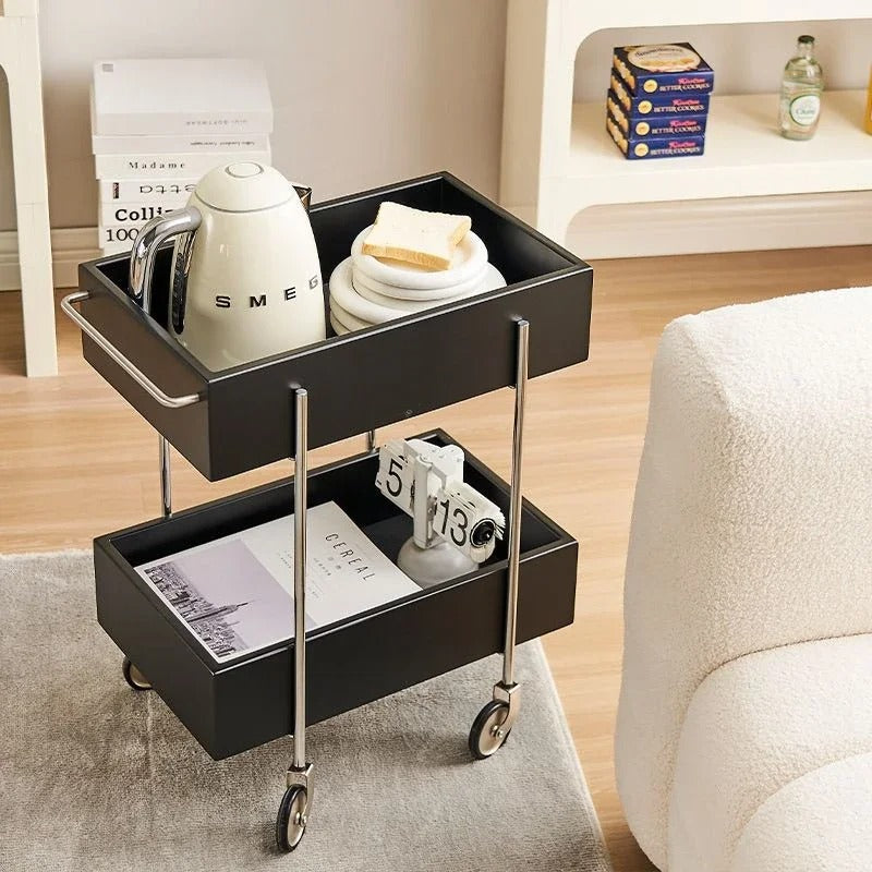 Solid Wood Kitchen Cart with Wheels Mobile Storage Table