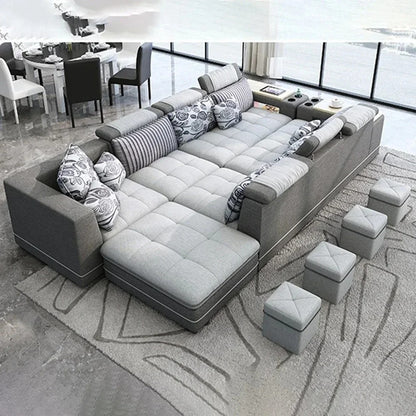 U-Shape Fabric Sofa Set with Bluetooth Speaker Living Room Couch