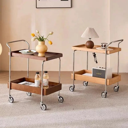 Solid Wood Kitchen Cart with Wheels Mobile Storage Table