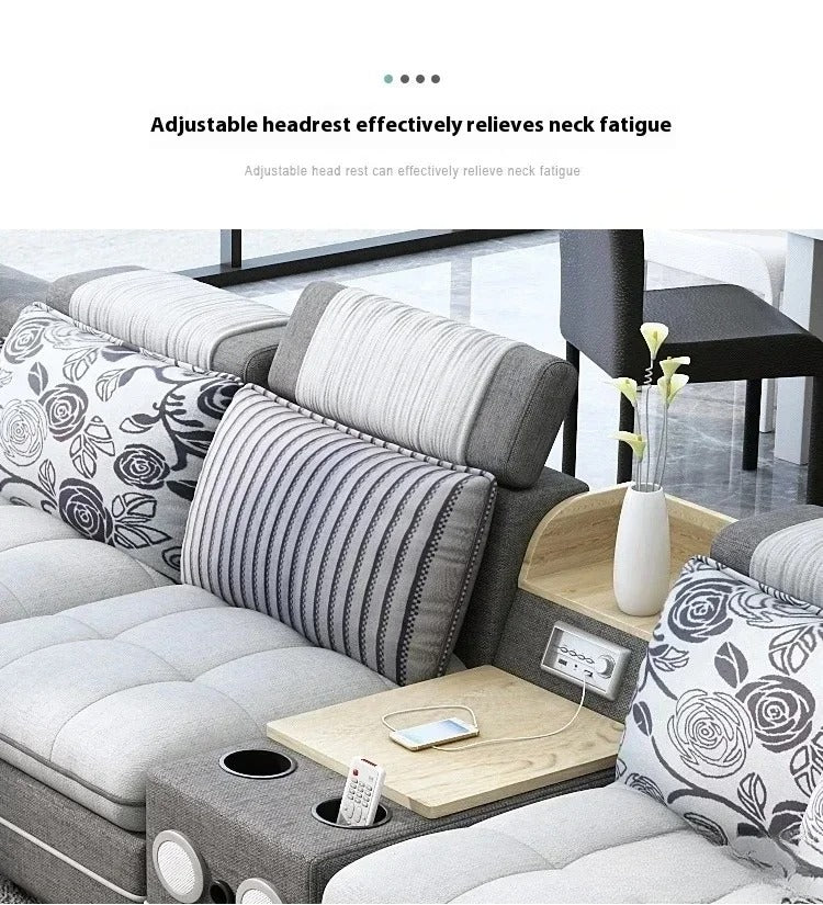 U-Shape Fabric Sofa Set with Bluetooth Speaker Living Room Couch