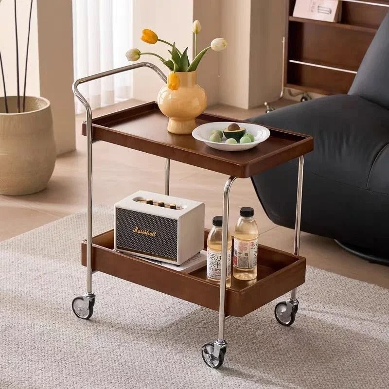 Solid Wood Kitchen Cart with Wheels Mobile Storage Table