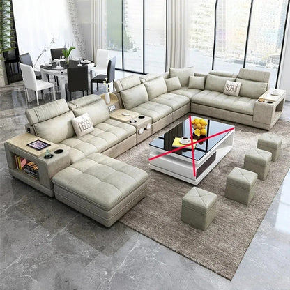 U-Shape Fabric Sofa Set with Bluetooth Speaker Living Room Couch