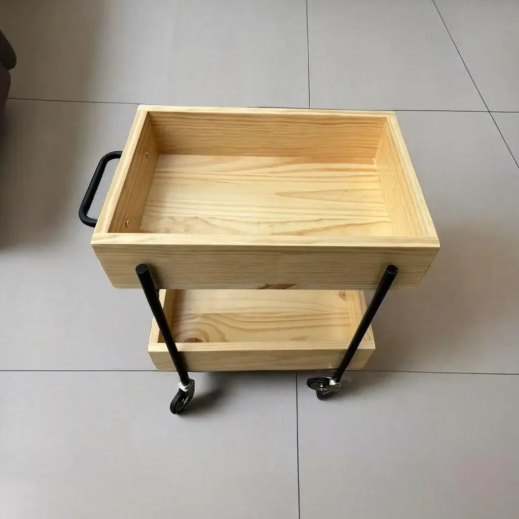 Solid Wood Kitchen Cart with Wheels Mobile Storage Table