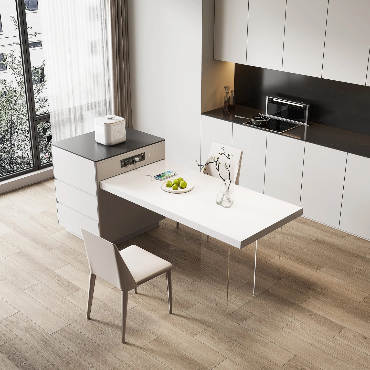 Rolling Kitchen Island with Extendable Dining Table