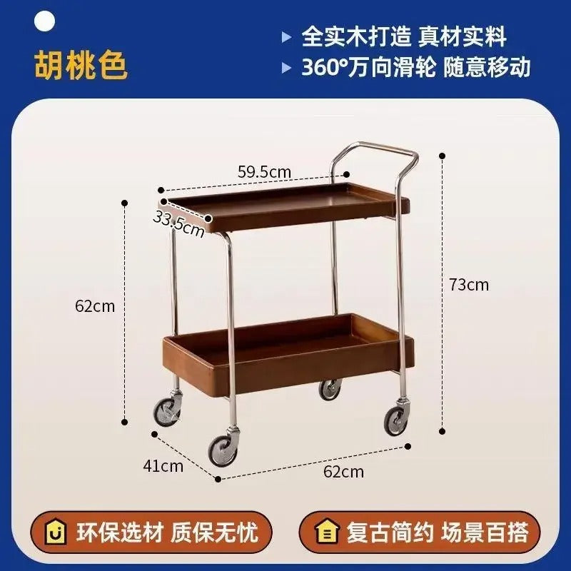 Solid Wood Kitchen Cart with Wheels Mobile Storage Table