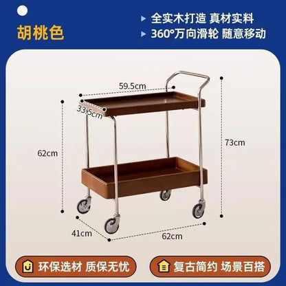 Solid Wood Kitchen Cart with Wheels Mobile Storage Table