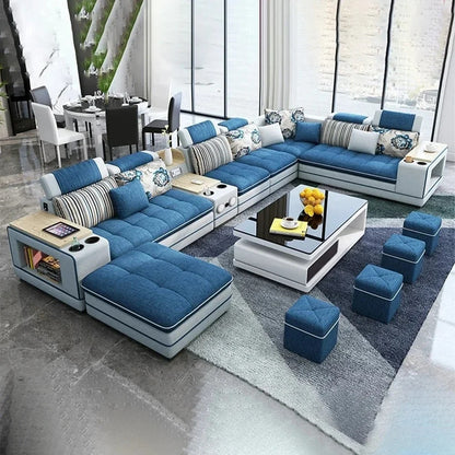 U-Shape Fabric Sofa Set with Bluetooth Speaker Living Room Couch